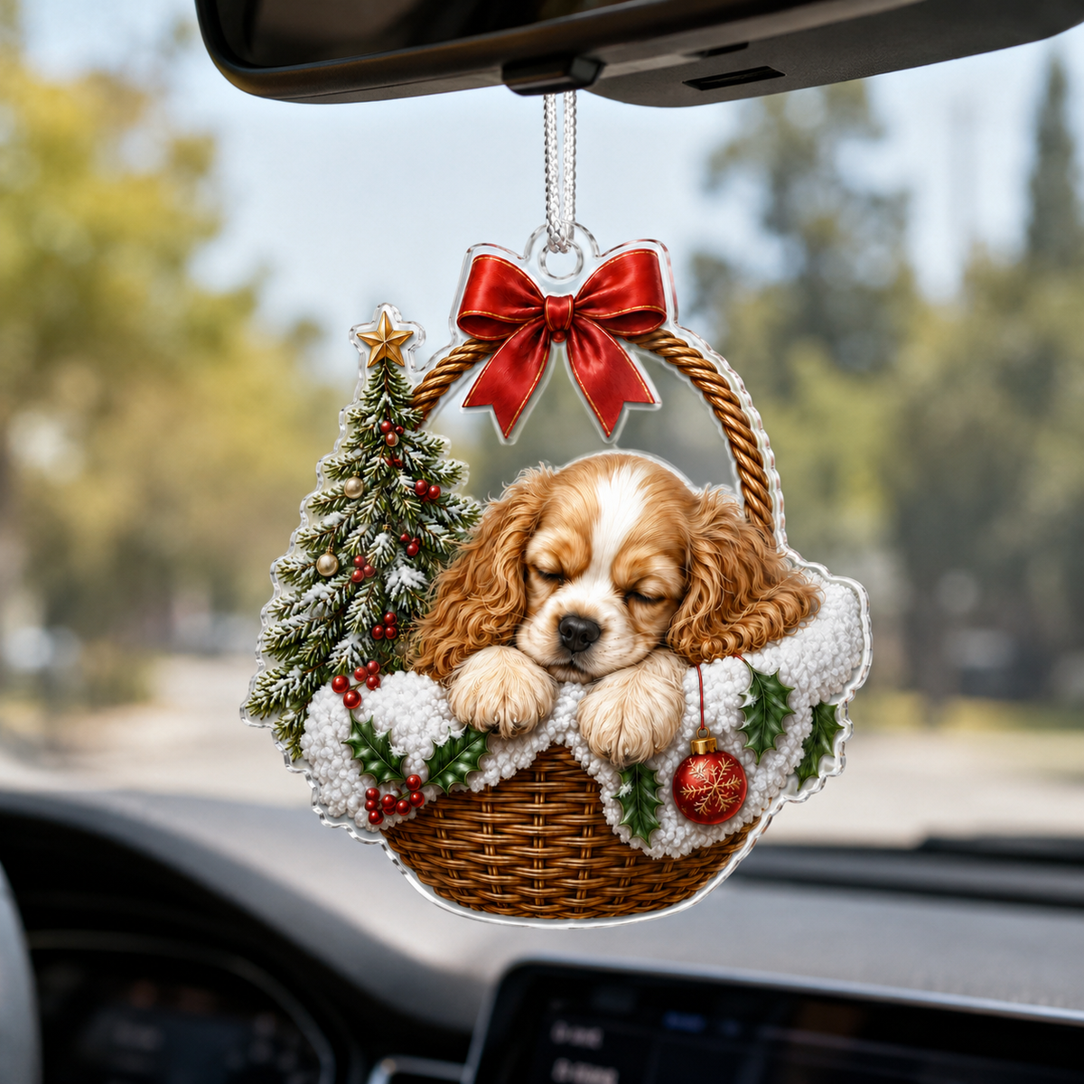 Dog Chrismast With Wicker Basket  Spaniel