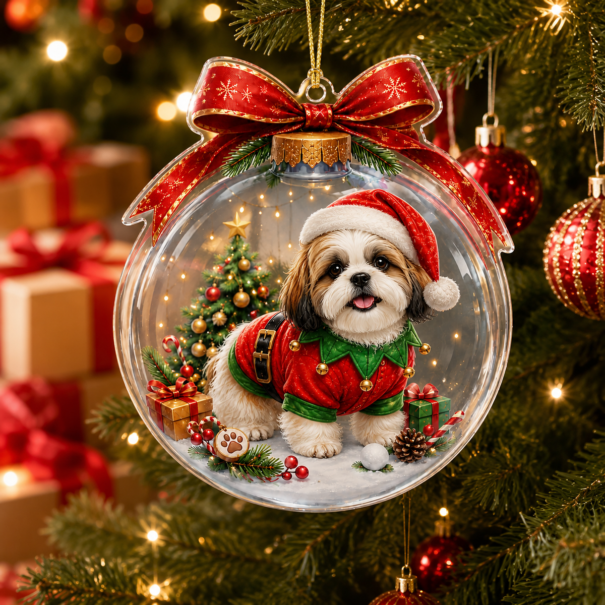 Dog Santa Bauble Ball Shih Tzu