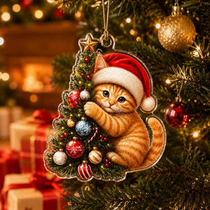 Cat With Christmas Tree Orange Tabby