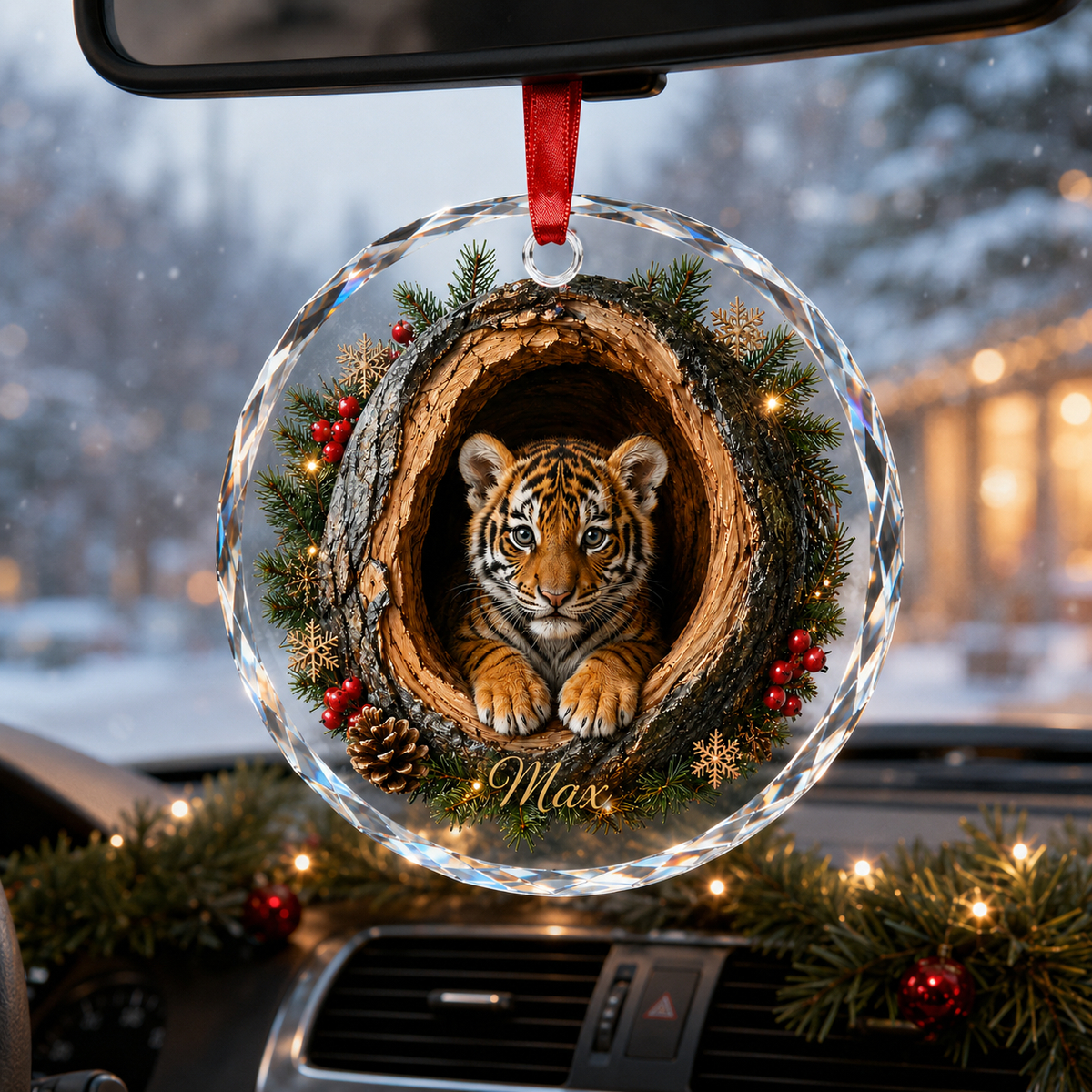 Animal Glass Ornament Tree Hollow Tiger