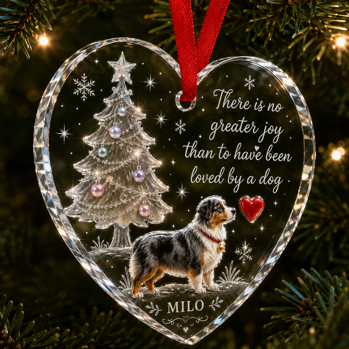 Christmas Glass Dog Australian Shepherd