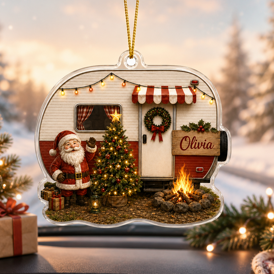 Camping Personalize Acrylic Santa Mobile Home