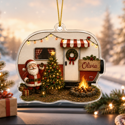 Camping Personalize Acrylic Santa Mobile Home