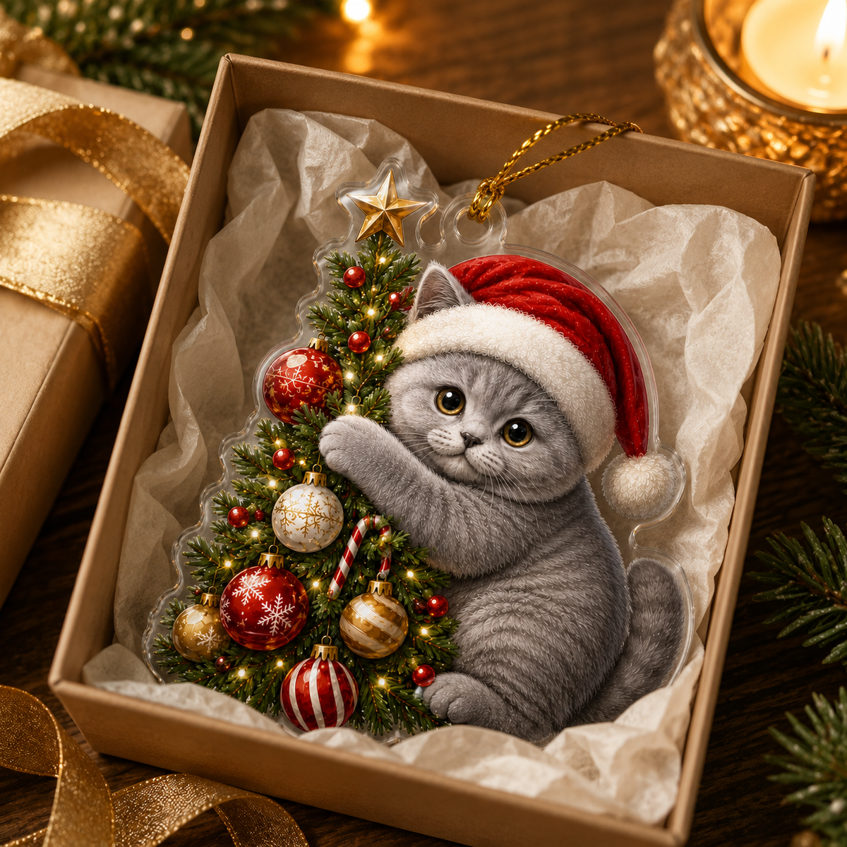 Cat With Christmas Tree British Shorthair