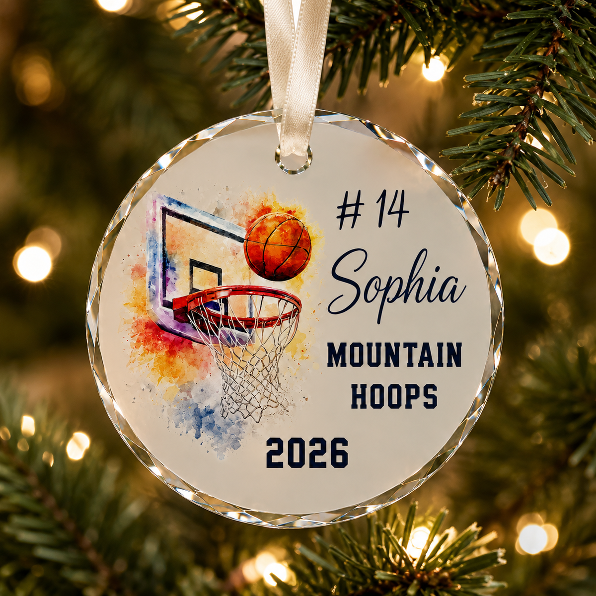 Basketball Glass Ornament - Watercolor Hoop