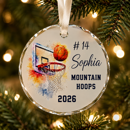 Basketball Glass Ornament - Watercolor Hoop