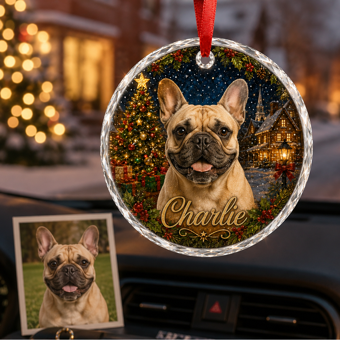 Custom Photo Dog Glass At Christmas Night