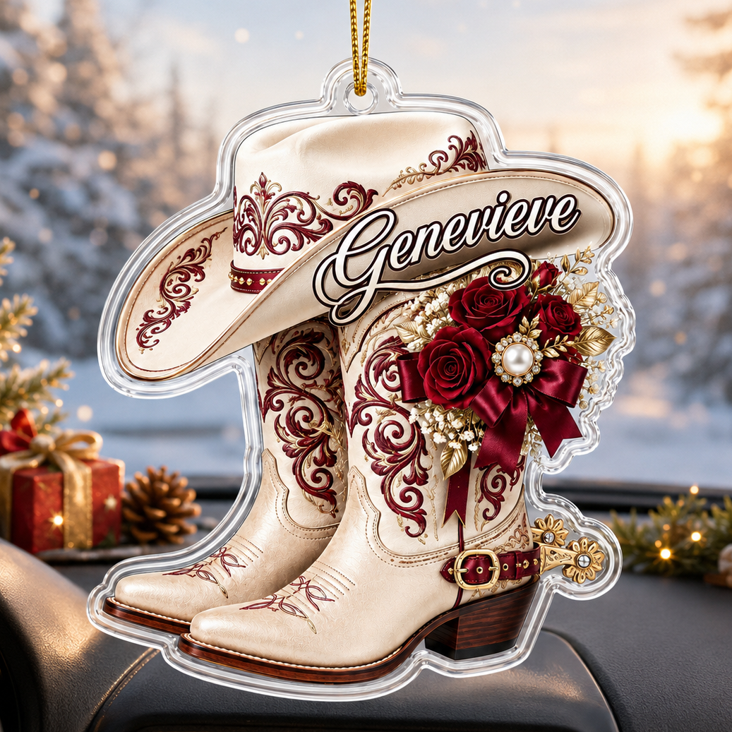 Personalized Boots Burgundy Floral Acrylic