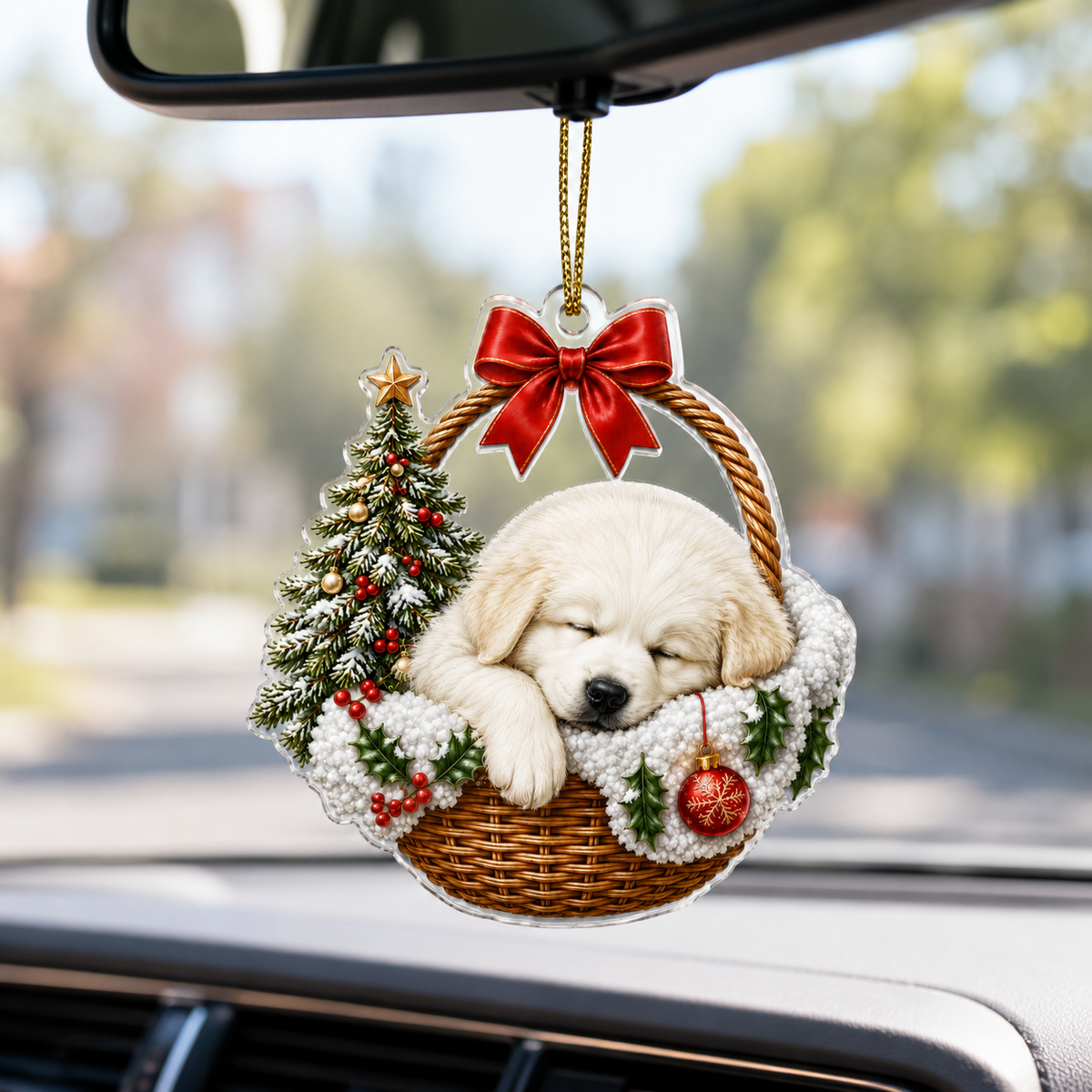 Dog Chrismast With Wicker Basket Golden Retriever