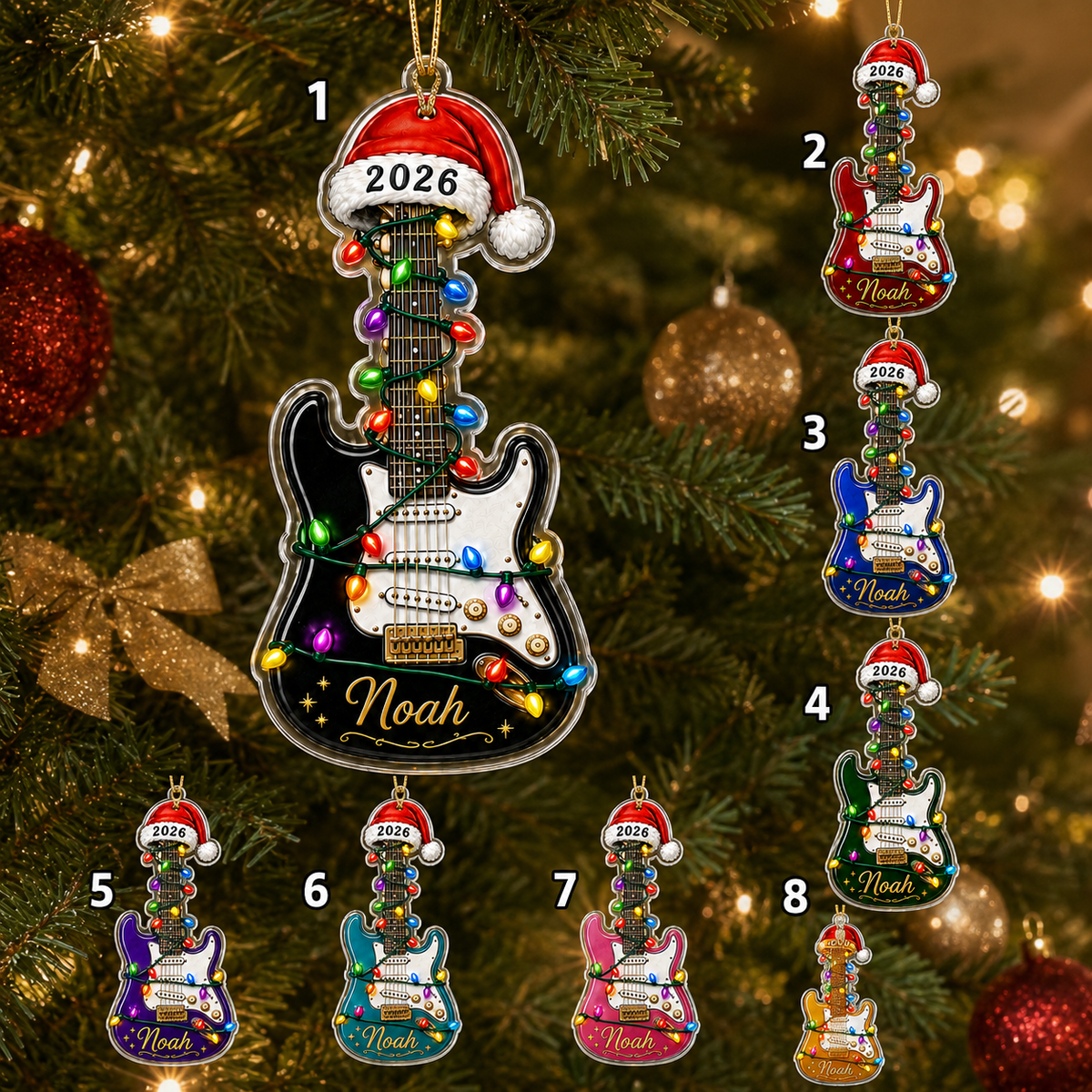 Guitar Custom Name Acrylic - Electric Guitar Santa Hat