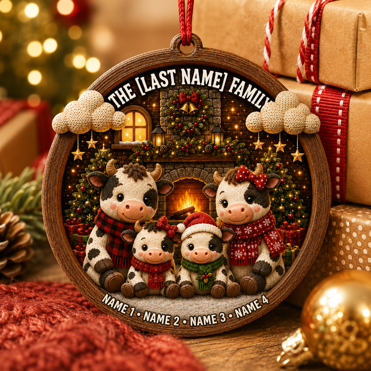 Christmas Family Wood Cow