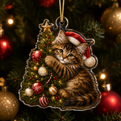 Cat With Christmas Tree Maine Coon