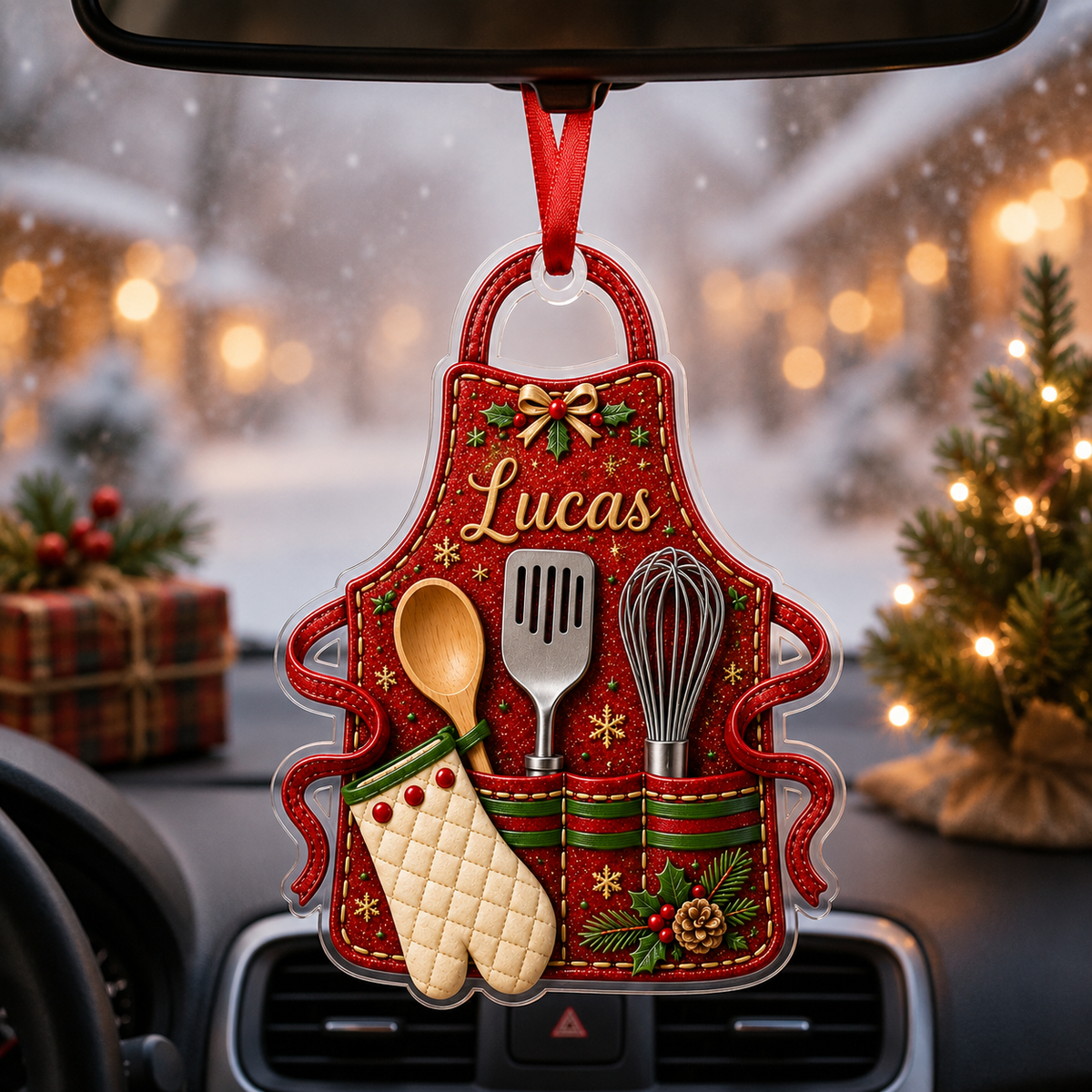 Personalized Kitchen Utensils Acrylic Red Apron