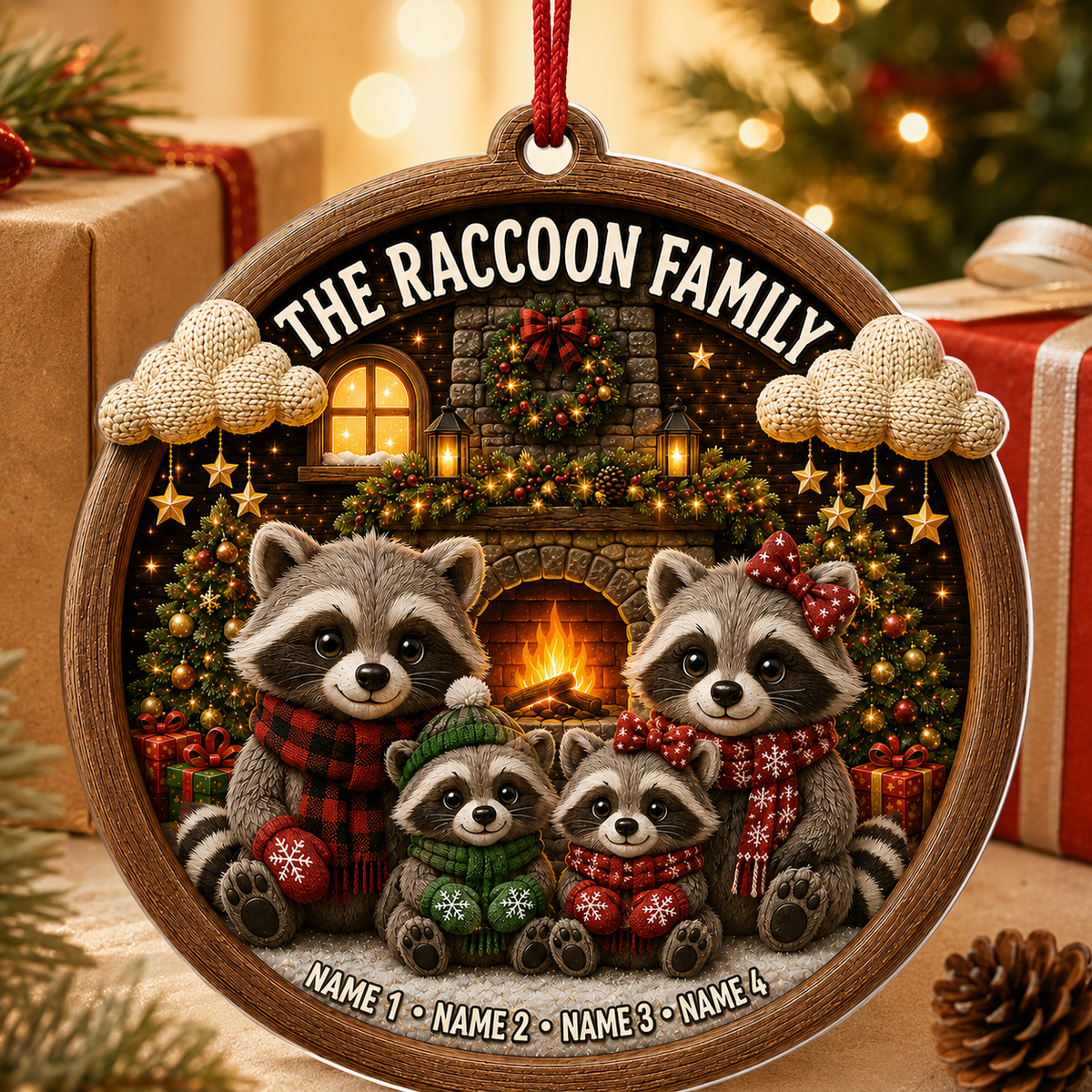 Christmas Family Wood Raccoon