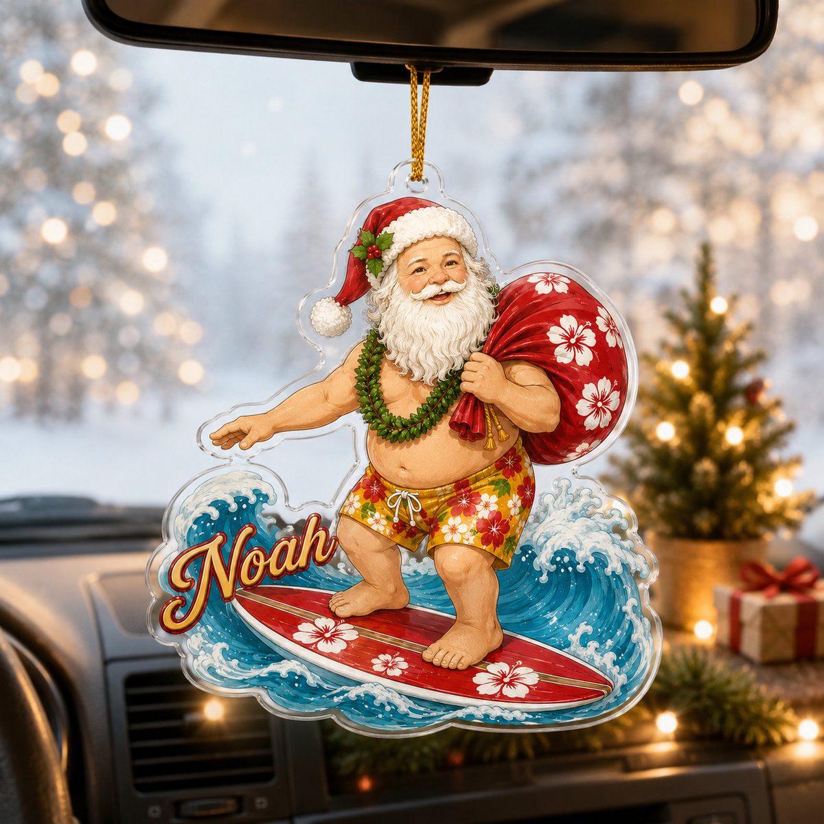 Surfing Personalize Acrylic Santa Present Surfing