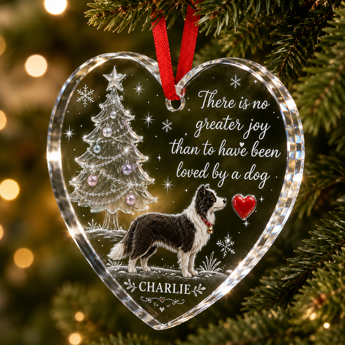 Christmas Glass Dog Border Collie