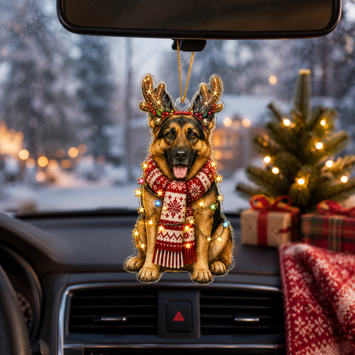 Dog Decor with Antlers & Scarf German Shepherd
