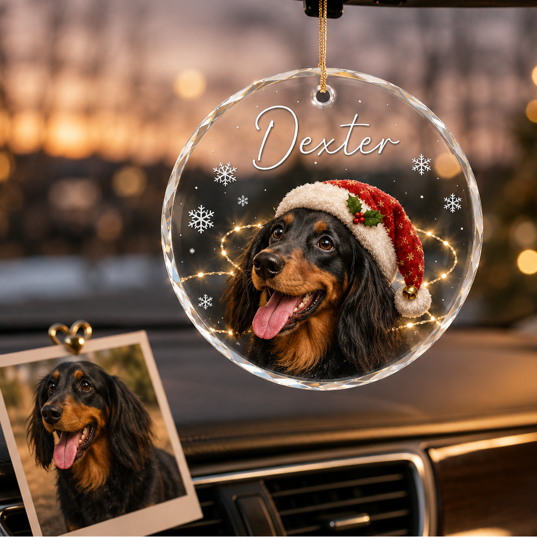 Custom Photo Dog Glass Dog With Christmas Hat