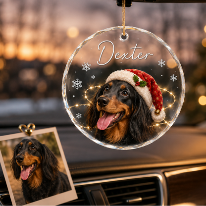 Custom Photo Dog Glass Dog With Christmas Hat