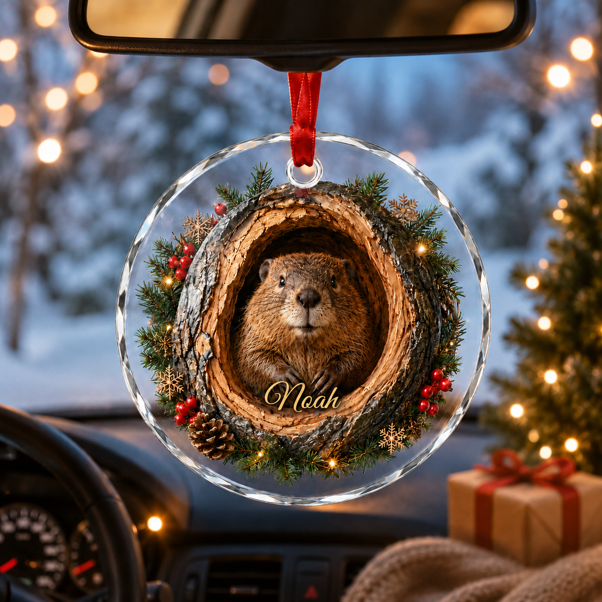 Animal Glass Ornament Tree Hollow Beaver