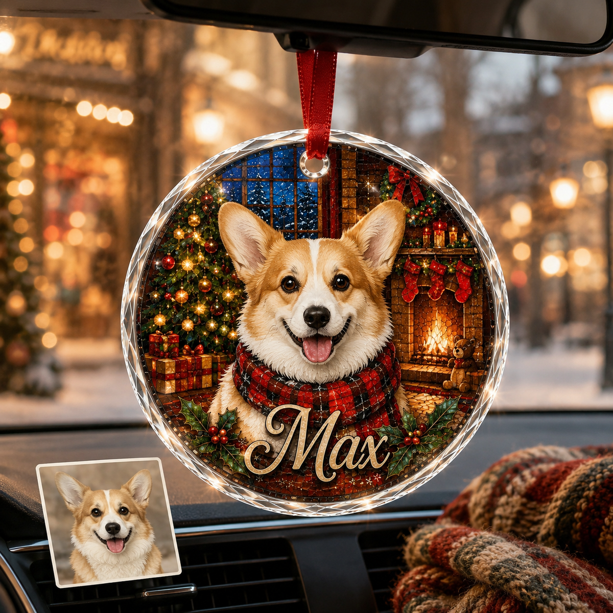 Custom Photo Dog Glass Dog In Christmas House
