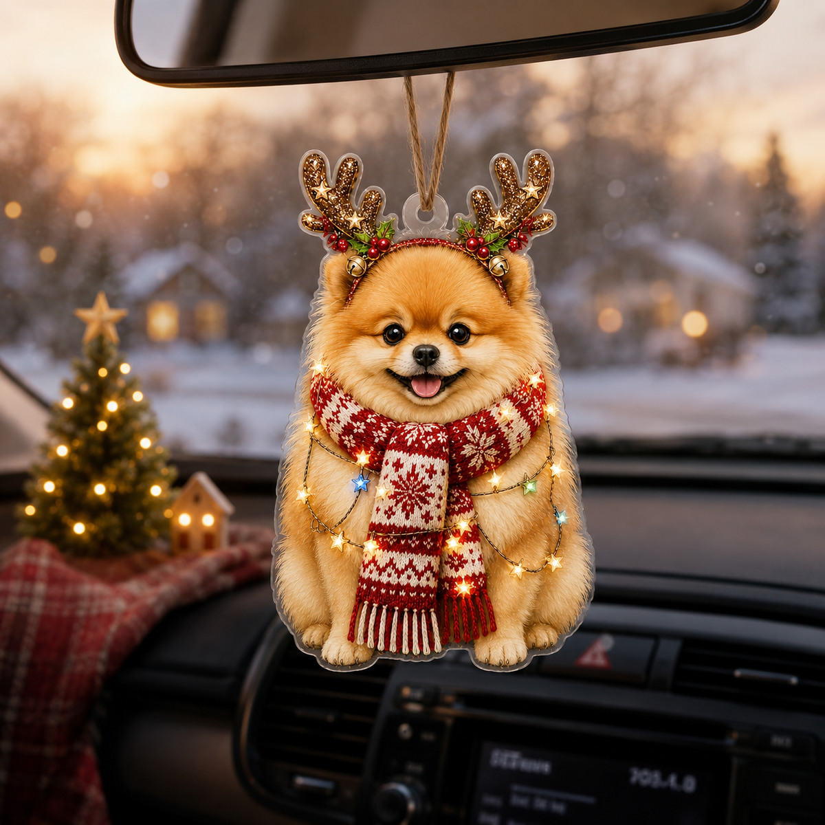 Dog Decor with Antlers & Scarf Pomeranian