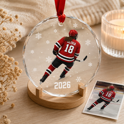 Custom Photo Sport Glass Ornament Hockey Red Jersey