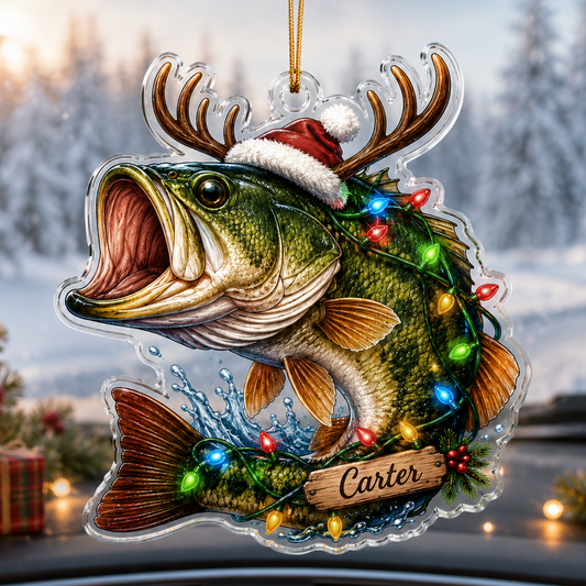 Personalized Fishing Christmas Reindeer Bass Acrylic