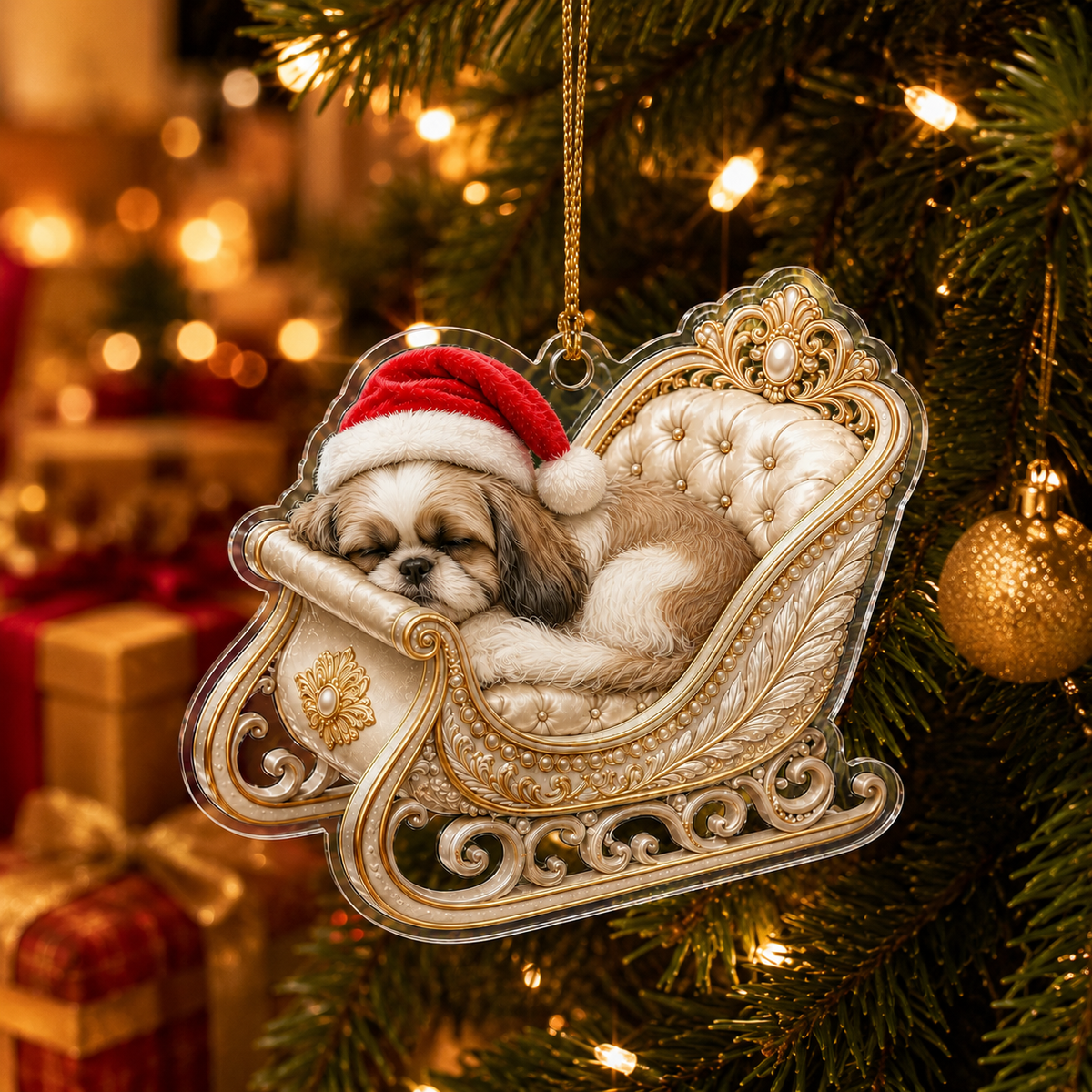 Dog Christmas Sleigh Shih Tzu