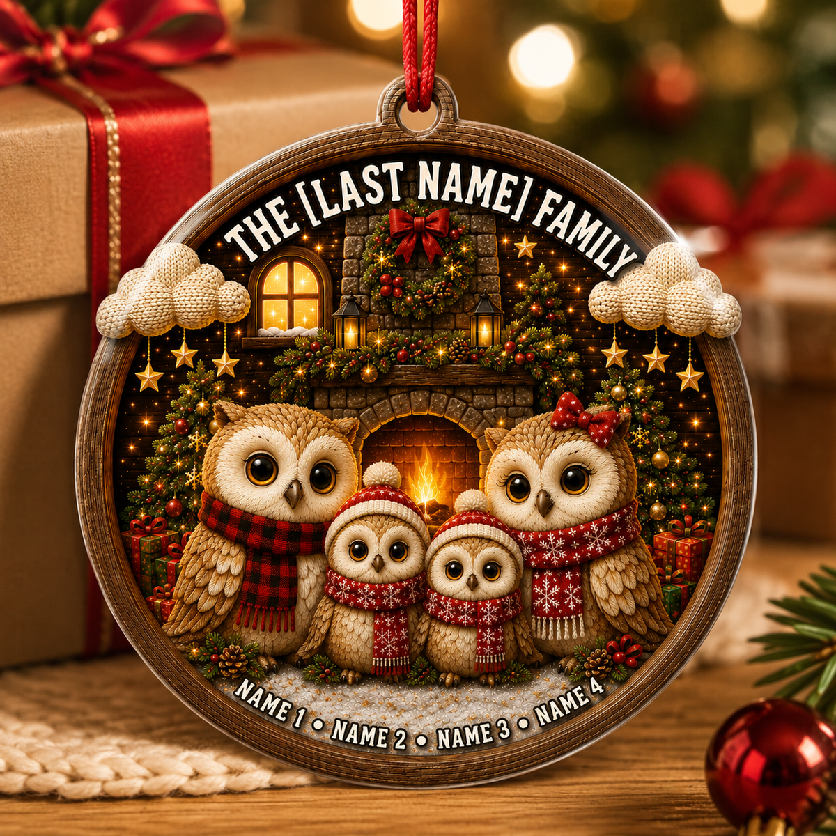 Christmas Family Wood Owl