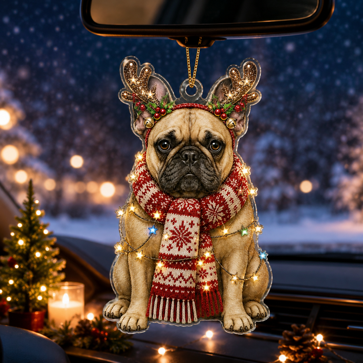 Dog Decor with Antlers & Scarf French Bulldog