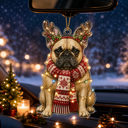 Dog Decor with Antlers & Scarf French Bulldog