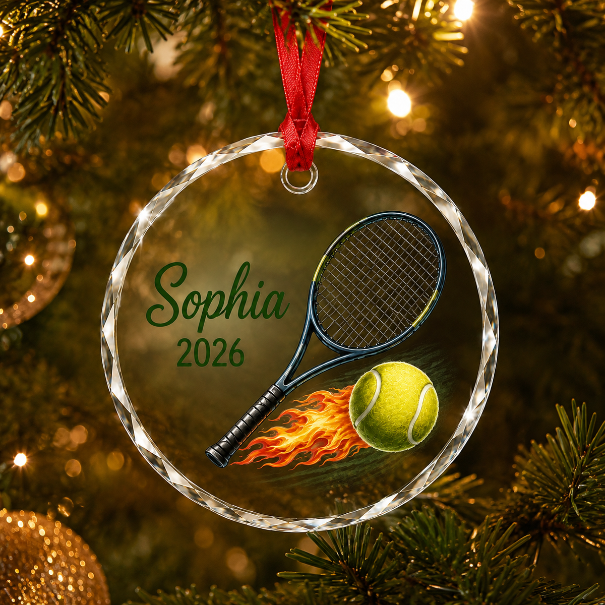 Custom Photo Sport Glass Ornament Tennis Flaming Ball