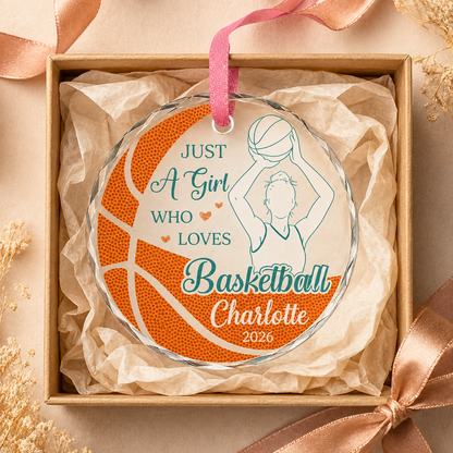 Basketball Glass Ornament - Girl Basketball Player