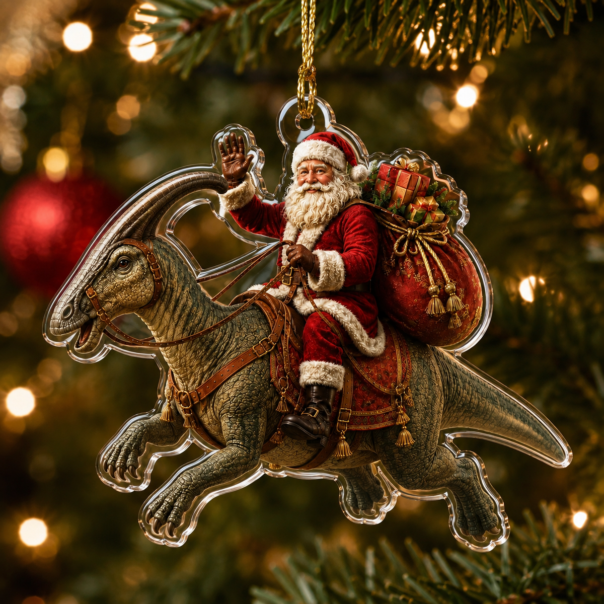 Dinosour With Santa Parasaurolophus