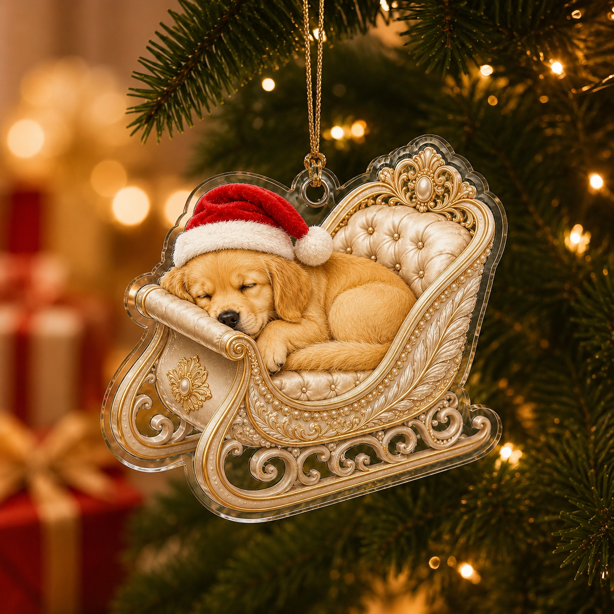 Dog Christmas Sleigh Golden Retriever