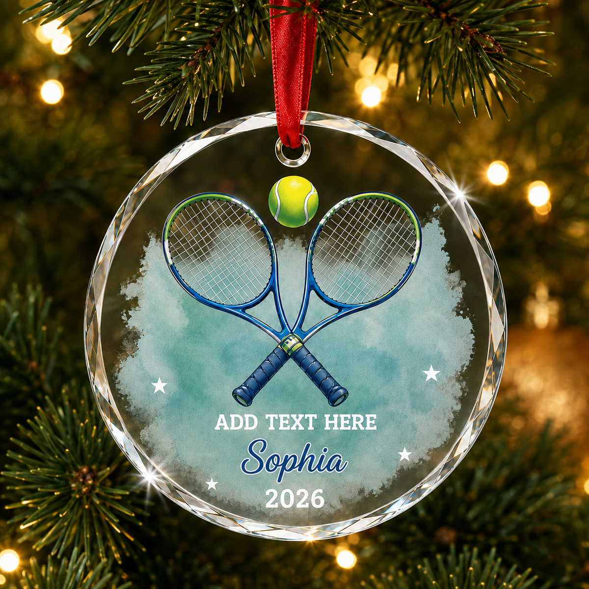 Custom Photo Sport Glass Ornament Tennis Crossed Rackets