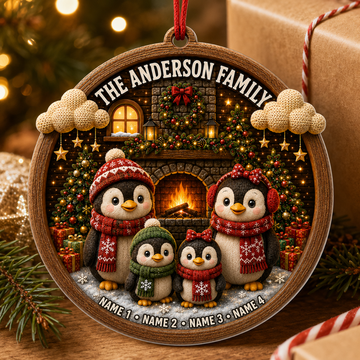Christmas Family Wood Penguin