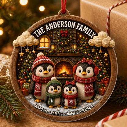 Christmas Family Wood Penguin