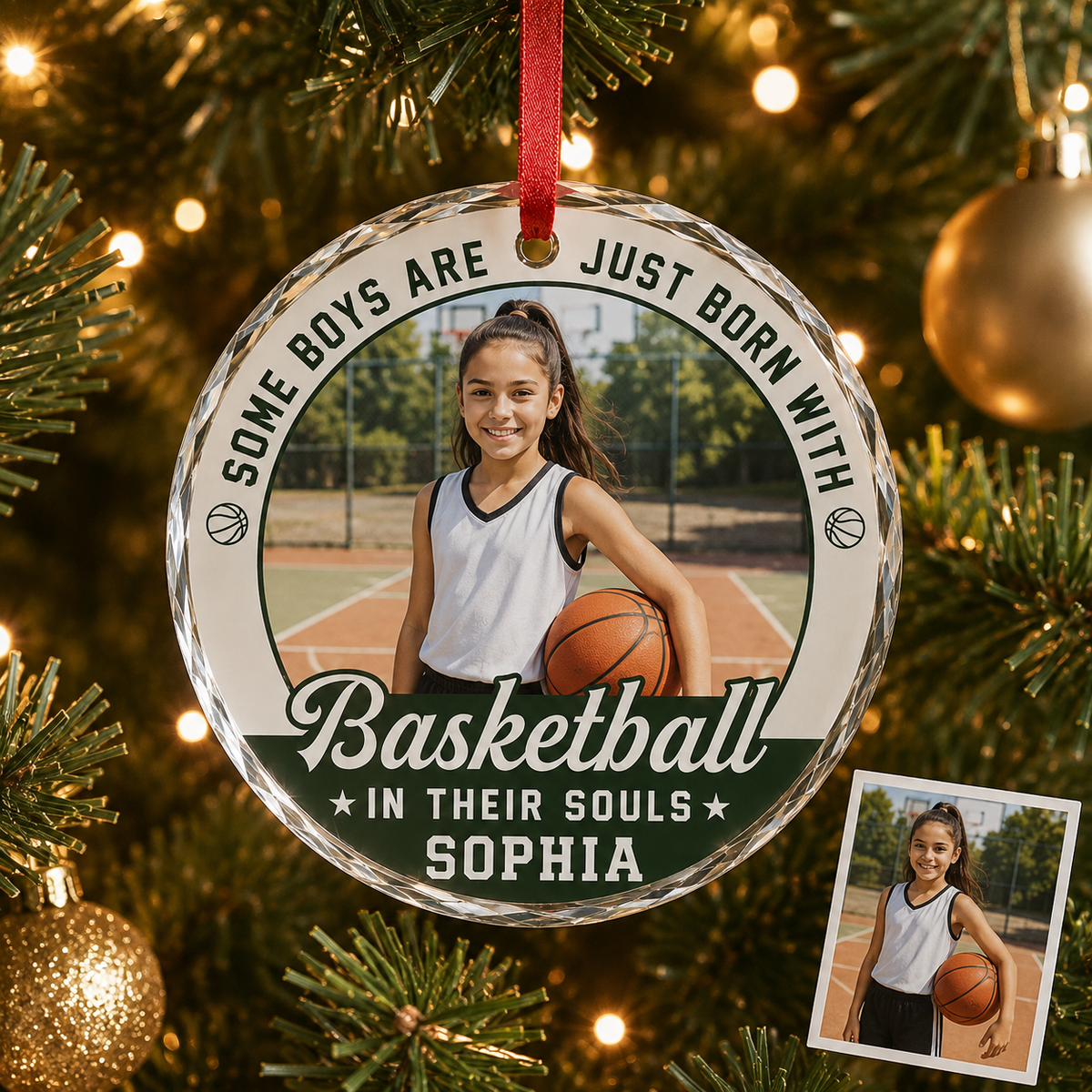 Custom Photo Sport Glass Ornament Basketball Born With Basketball