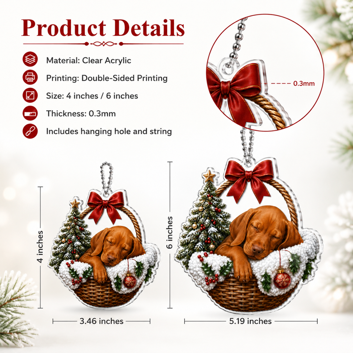 Dog Chrismast With Wicker Basket Vizsla