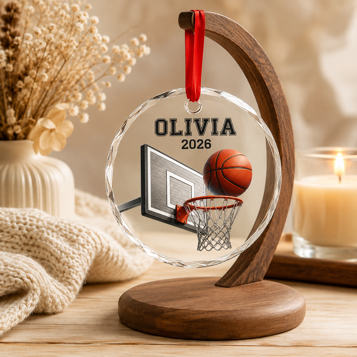 Basketball Glass Ornament - Basketball Hoop