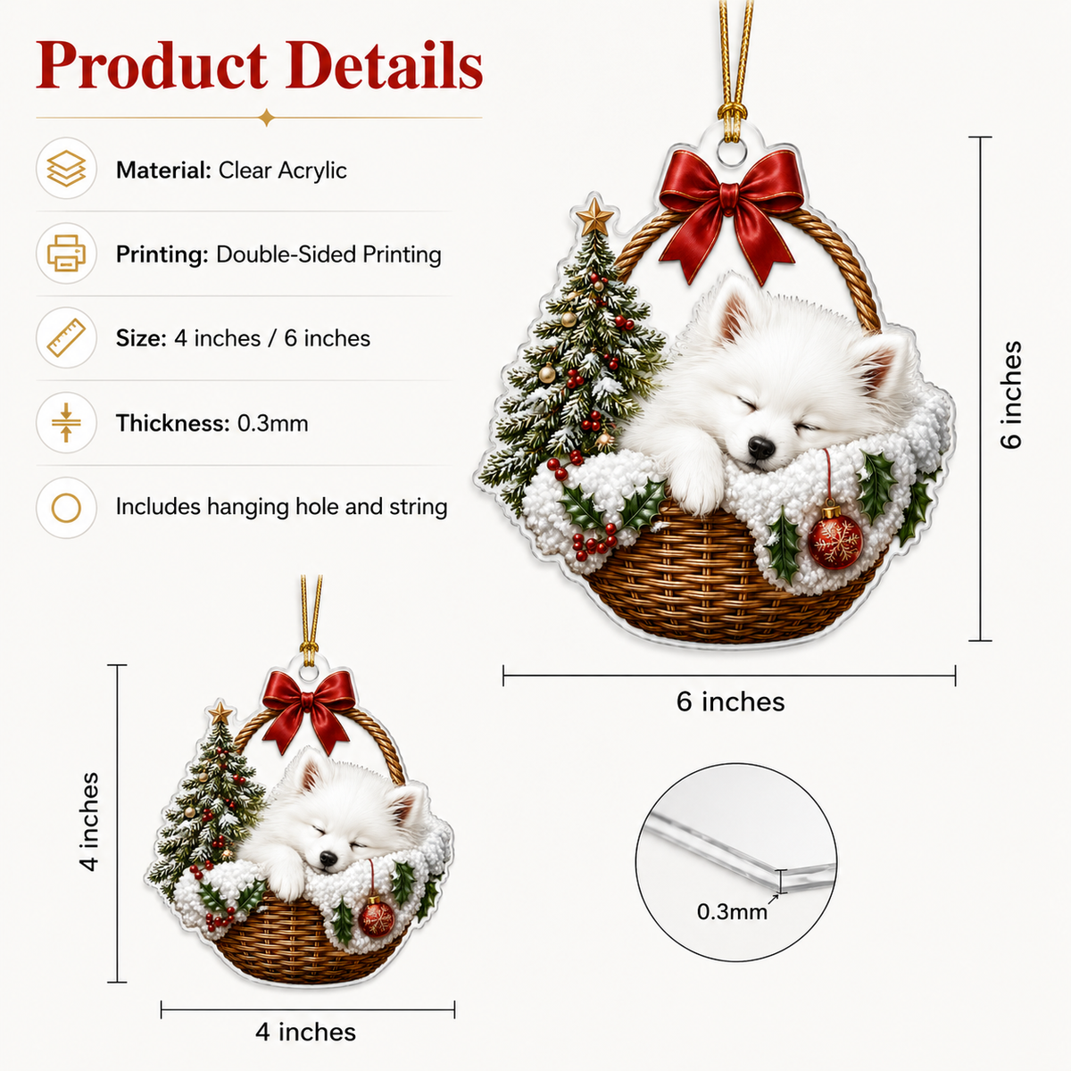 Dog Chrismast With Wicker Basket Japanese spiz