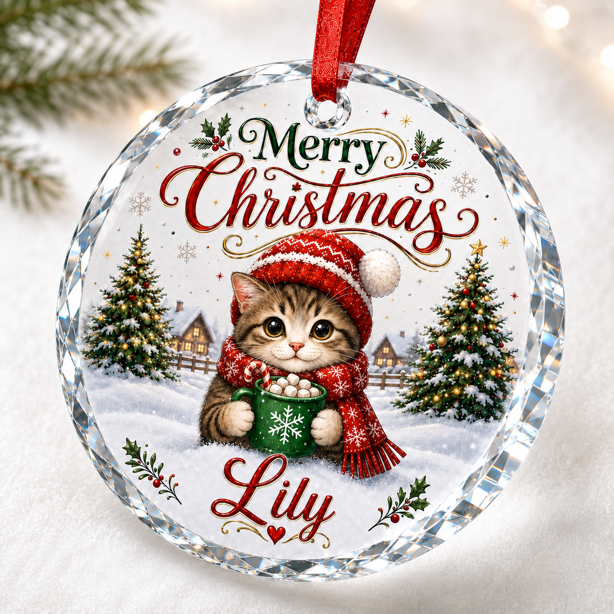 Christmas Glass Animal Cat