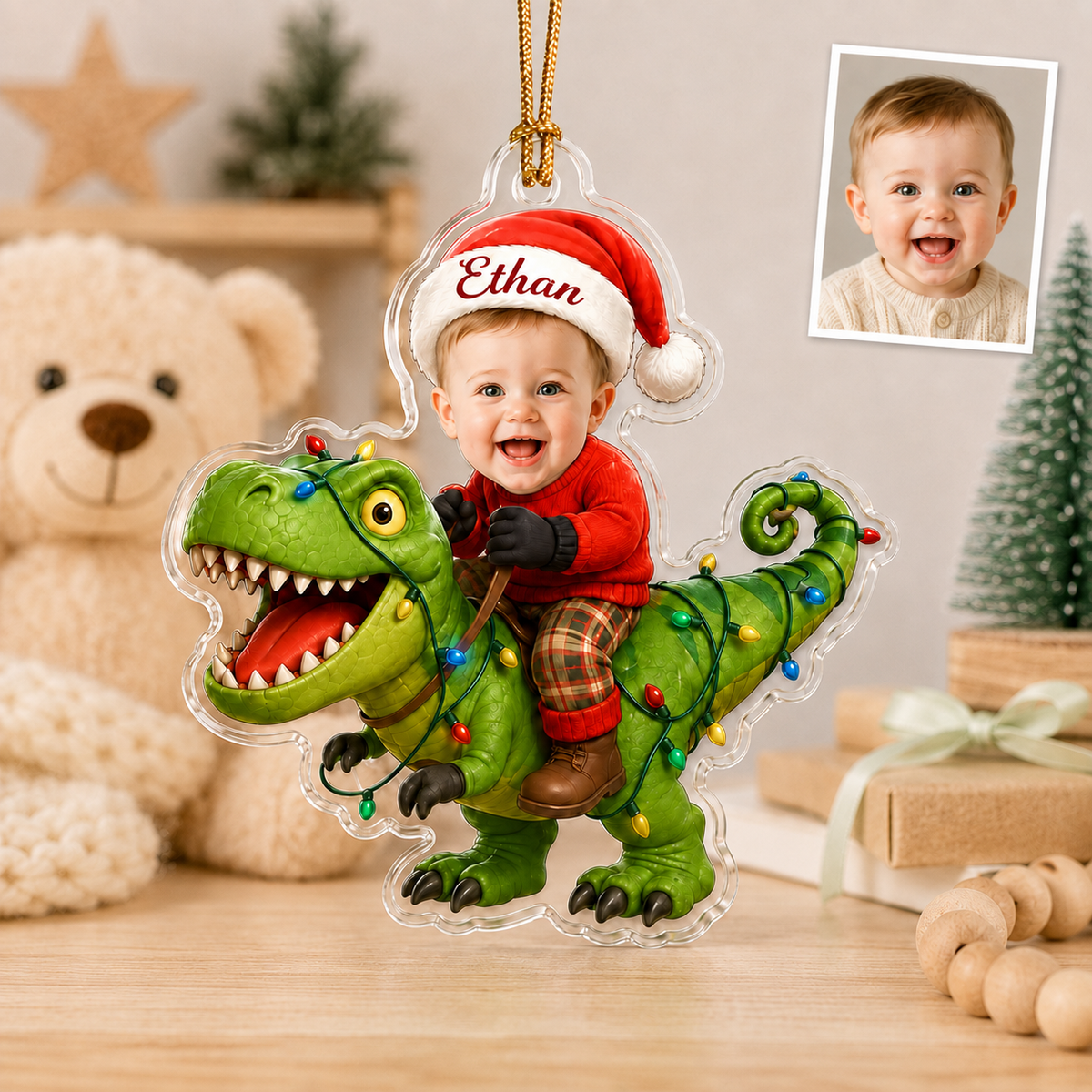 Custom Photo Christmas Dinosaur Baby