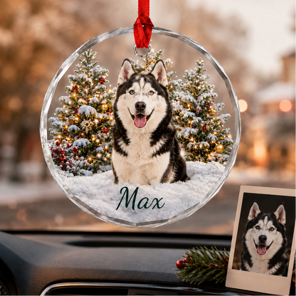 Custom Photo Dog Glass Dog With Christmas Tree