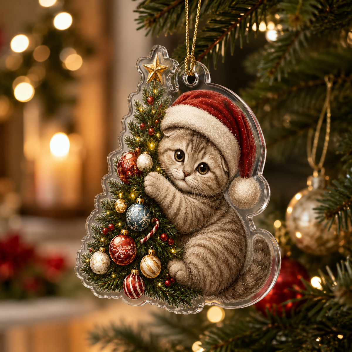 Cat With Christmas Tree Scotish Fold
