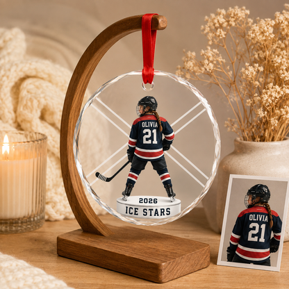 Custom Photo Sport Glass Ornament Hockey Personalised Display