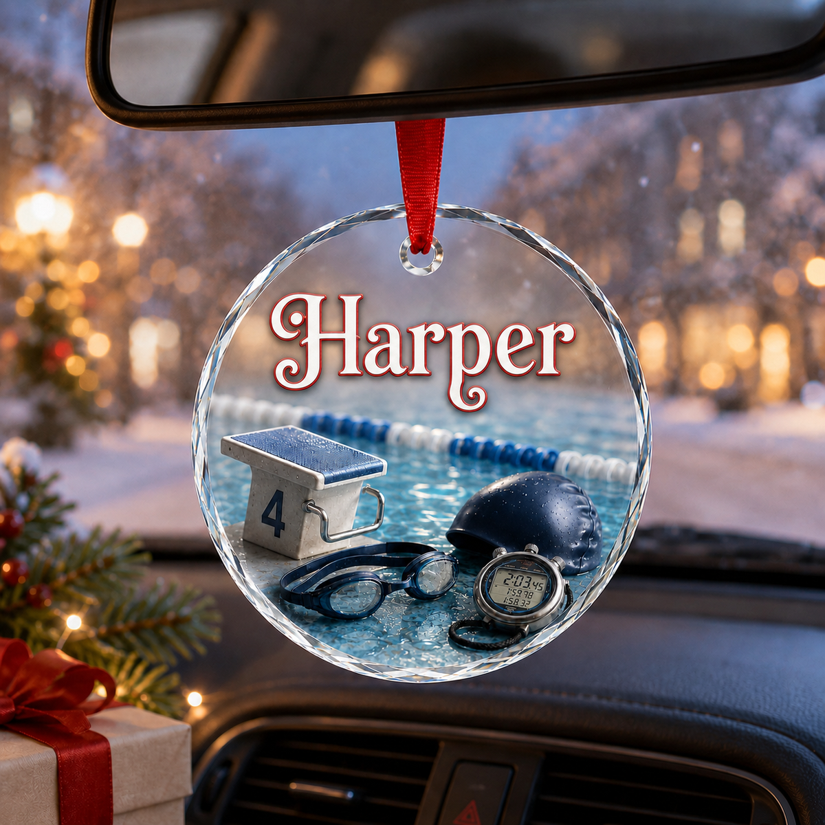 Sports Glass Ornament Swimming