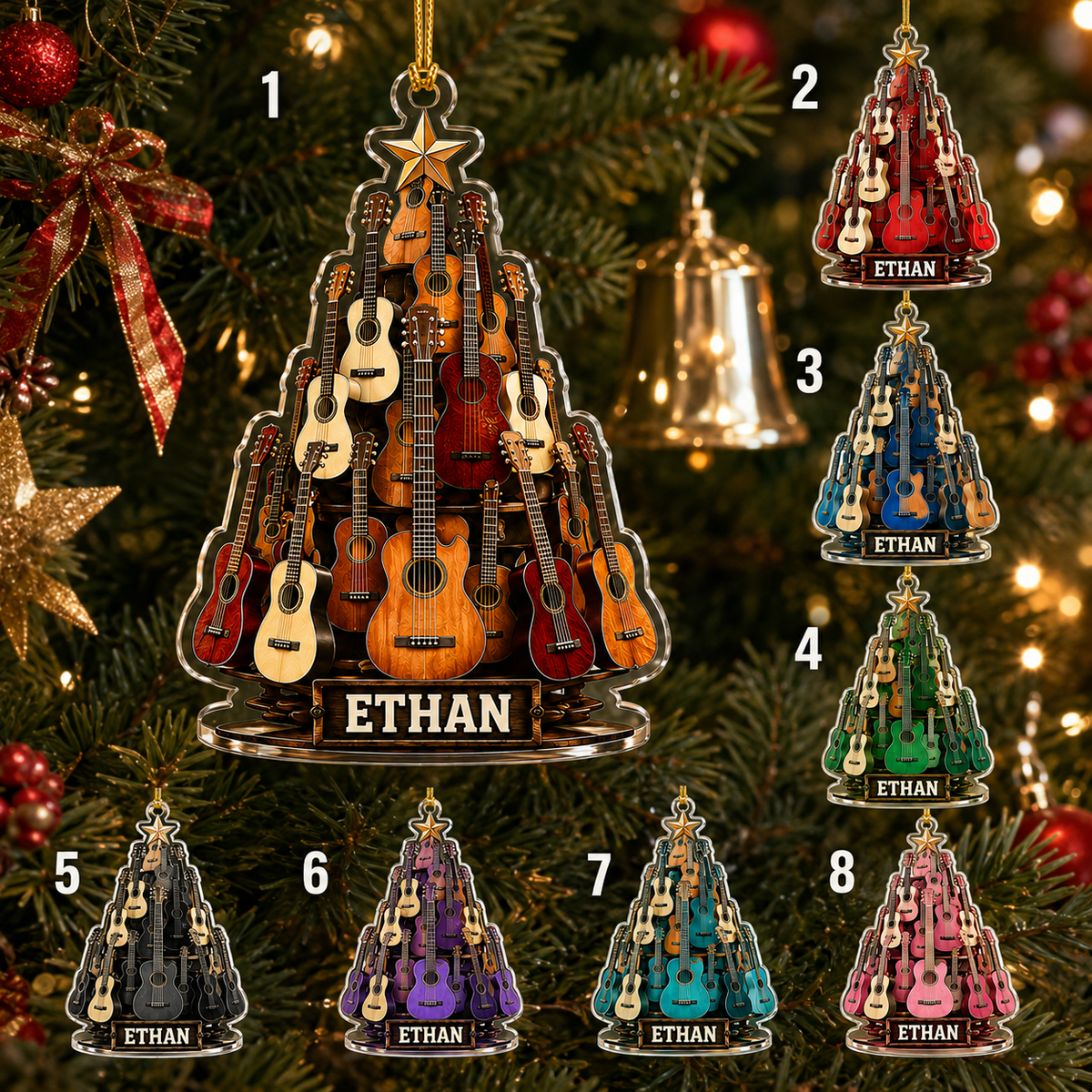 Guitar Custom Name Acrylic - Multi Guitar Christmas Tree